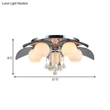 Contemporary Flush Mount Lamp With Milkglass Crystal Strand & Leaf Decor - 5 Lights Ideal For
