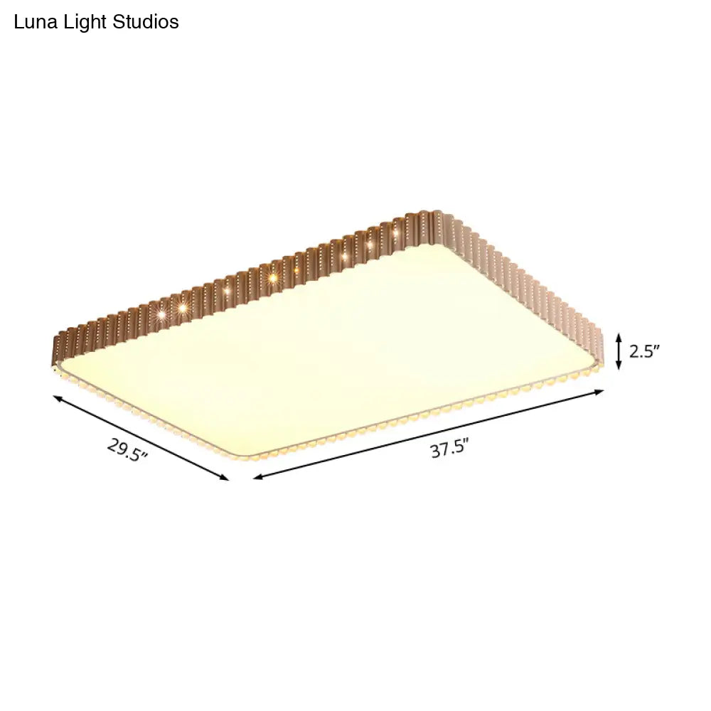 Contemporary Flush Mount Led Lamp - White/Gold Rectangular Ceiling Light Acrylic Shade Warm/White