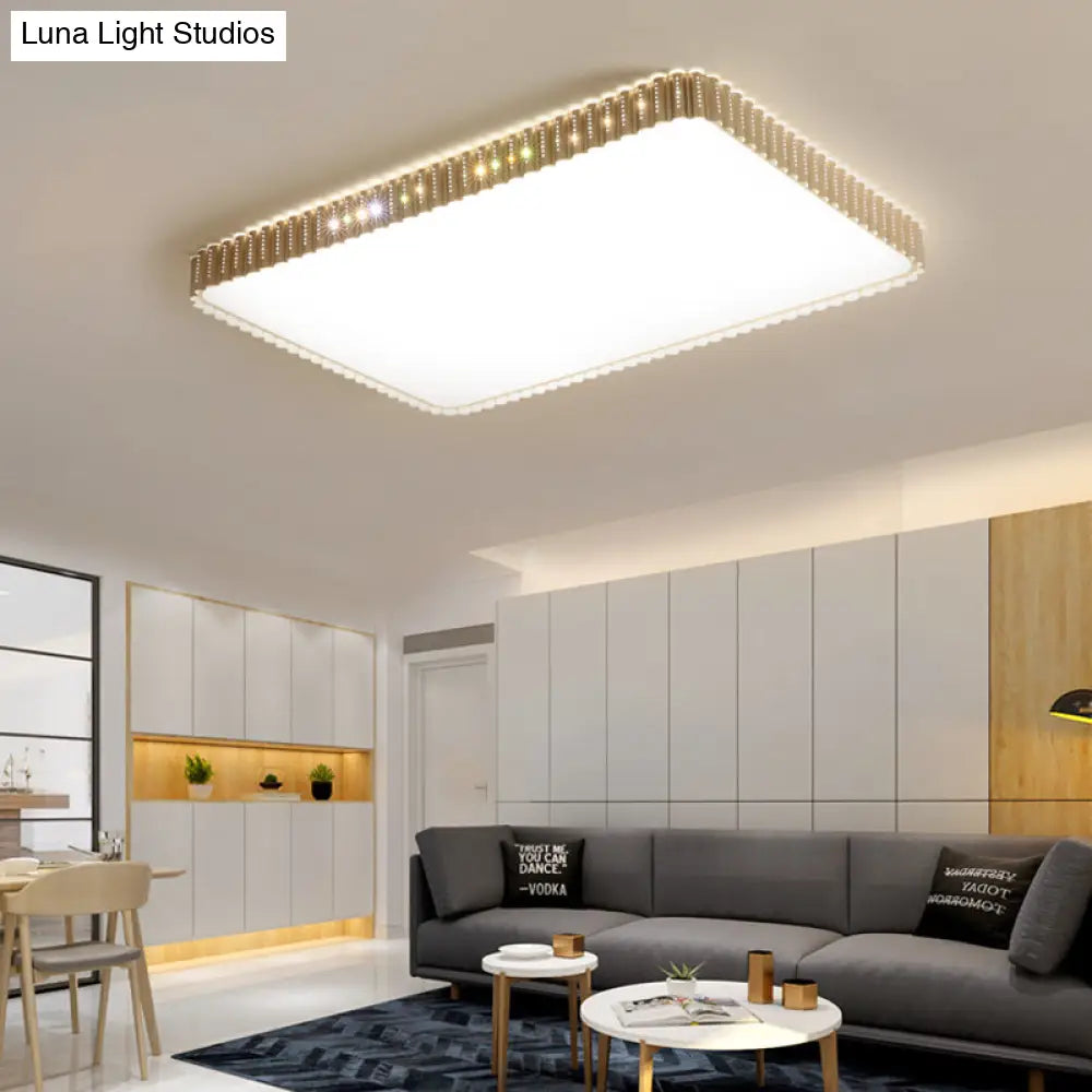 Contemporary Flush Mount Led Lamp - White/Gold Rectangular Ceiling Light Acrylic Shade Warm/White