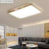 Contemporary Flush Mount Led Lamp - White/Gold Rectangular Ceiling Light Acrylic Shade Warm/White