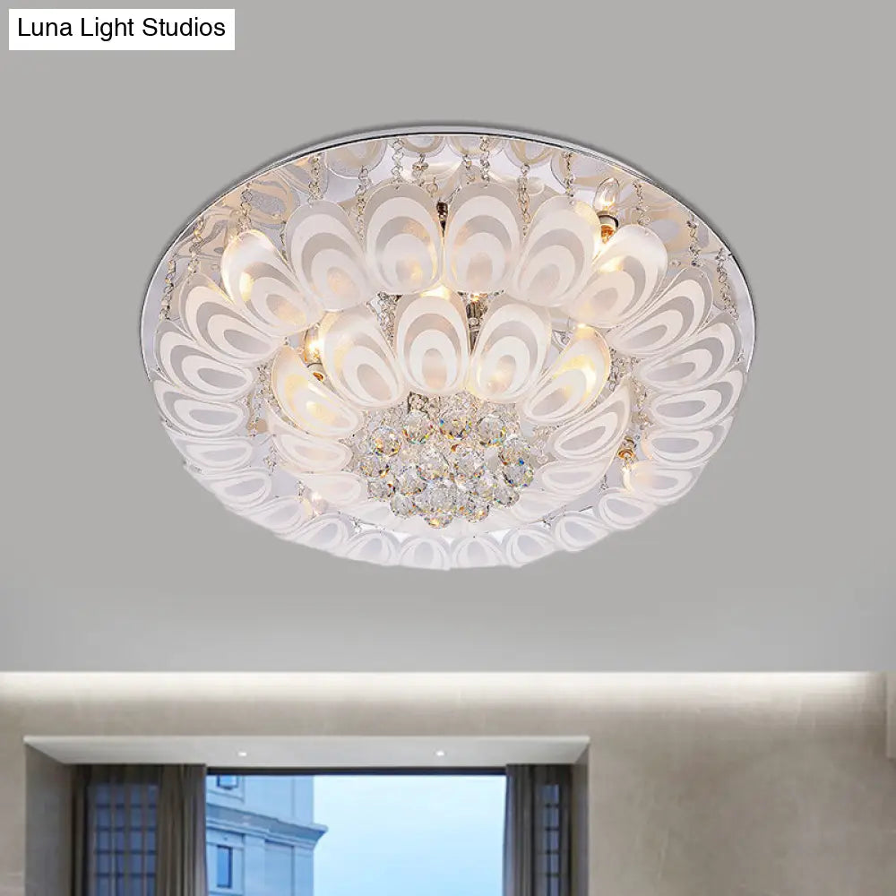 Contemporary Flush Mount Lighting Fixture With Crystal Balls And Peacock Feather Design - 8/10