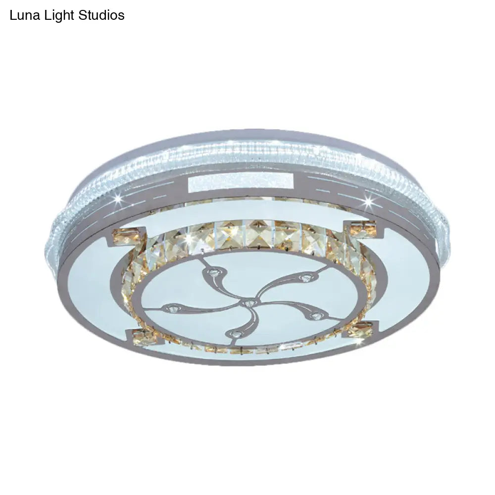 Contemporary Flushmount Ceiling Light With Led Crystals In White Heart/Floral/Circle Pattern