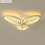 Contemporary Foliage Acrylic Led Ceiling Light For Bedroom - White Semi Flush Mount Fixture