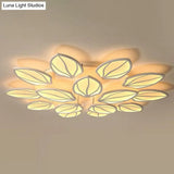 Contemporary Foliage Acrylic Led Ceiling Light For Bedroom - White Semi Flush Mount Fixture