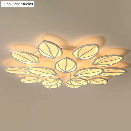 Contemporary Foliage Acrylic Led Ceiling Light For Bedroom - White Semi Flush Mount Fixture