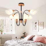 Contemporary Frosted Glass Chandelier - Modern White Bud Shape Suspended Light For Living Room And