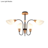 Contemporary Frosted Glass Chandelier - Modern White Bud Shape Suspended Light For Living Room And