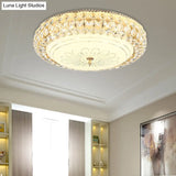 Contemporary Frosted Glass Led Ceiling Light With K9 Crystal In Gold - 12’/16’ Wide