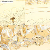 Contemporary Frosted Glass Led Ceiling Light With K9 Crystal In Gold - 12’/16’ Wide