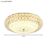 Contemporary Frosted Glass Led Ceiling Light With K9 Crystal In Gold - 12’/16’ Wide