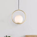Contemporary Frosted Glass Pendant Light With Spherical Shade - White Hanging / 11’
