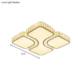 Contemporary Geometric Crystal Block Ceiling Light - Led Flush Mount 16’/16.5’/35.5’ W