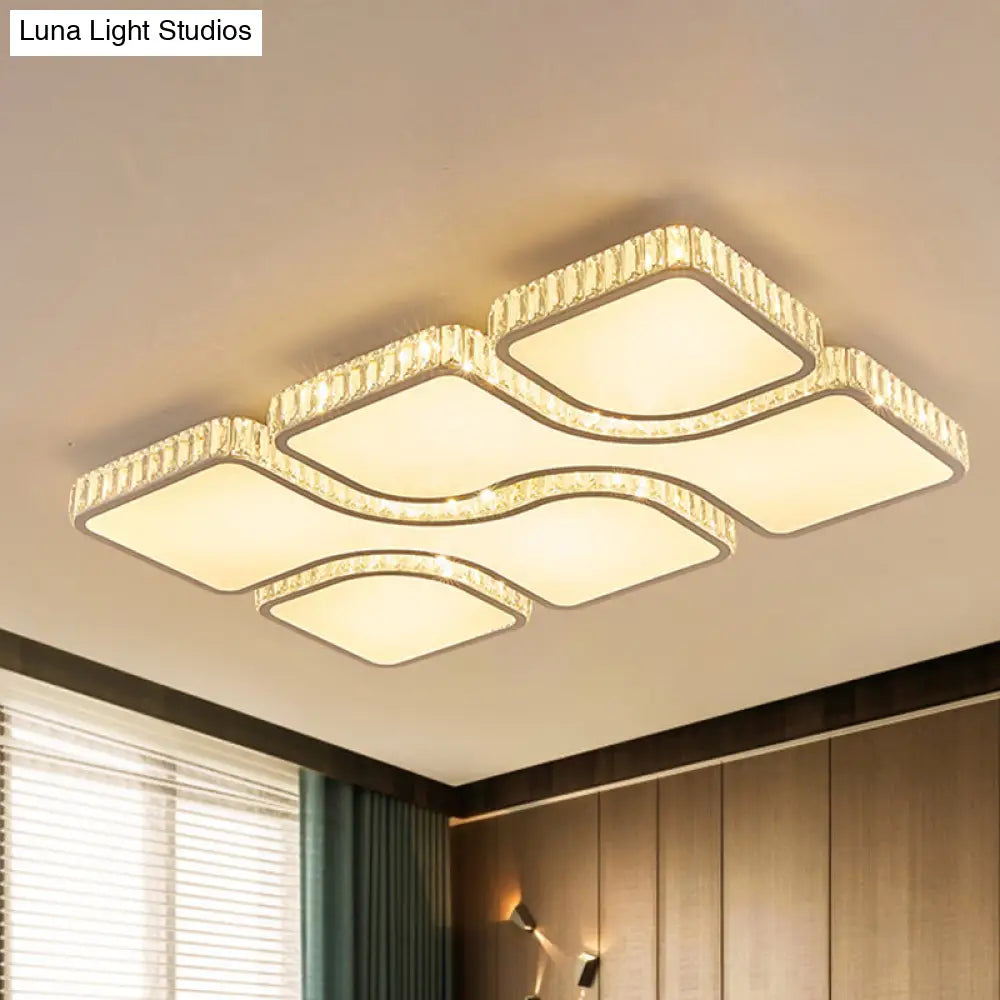 Contemporary Geometric Crystal Block Ceiling Light - Led Flush Mount 16’/16.5’/35.5’ W