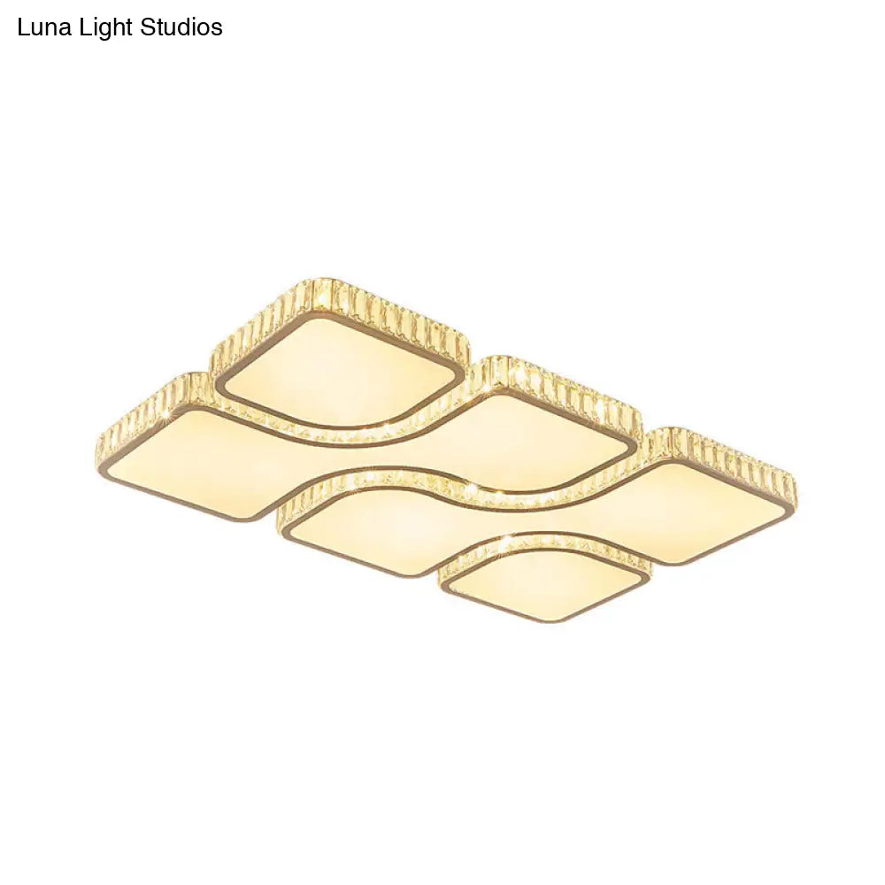 Contemporary Geometric Crystal Block Ceiling Light - Led Flush Mount 16’/16.5’/35.5’ W