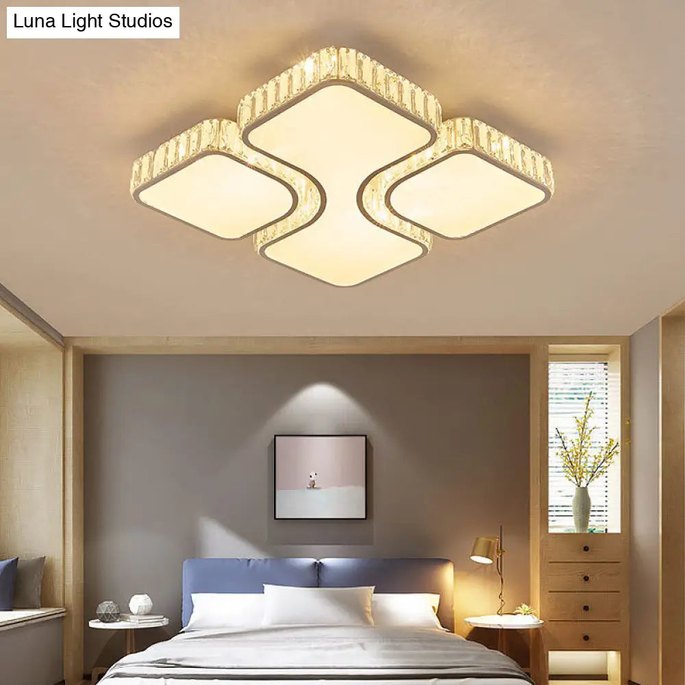 Contemporary Geometric Crystal Block Ceiling Light - Led Flush Mount 16’/16.5’/35.5’ W
