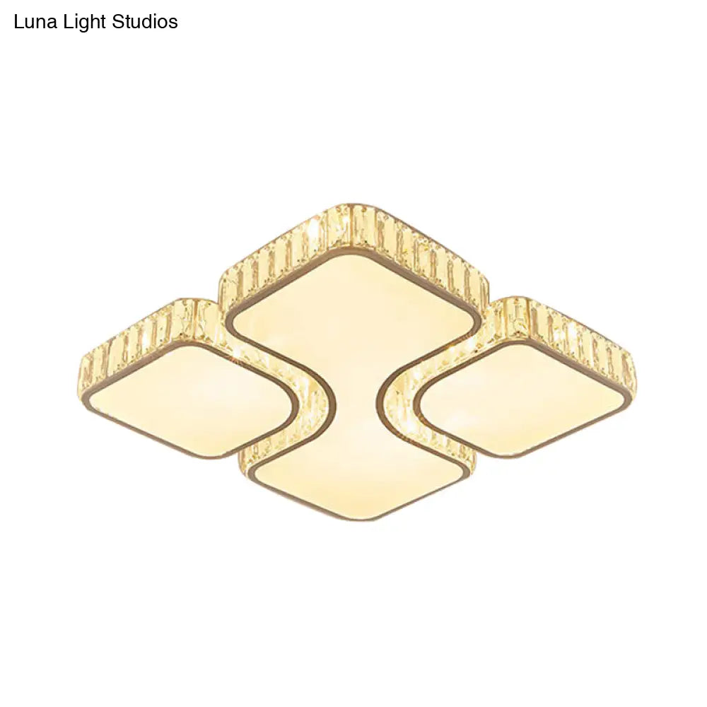 Contemporary Geometric Crystal Block Ceiling Light - Led Flush Mount 16’/16.5’/35.5’ W