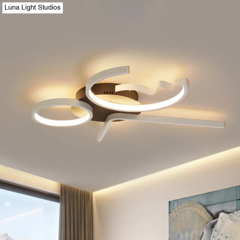 Contemporary Geometric Flush Mount Lighting - Acrylic 3/4 Lights Black/White Warm/White Light