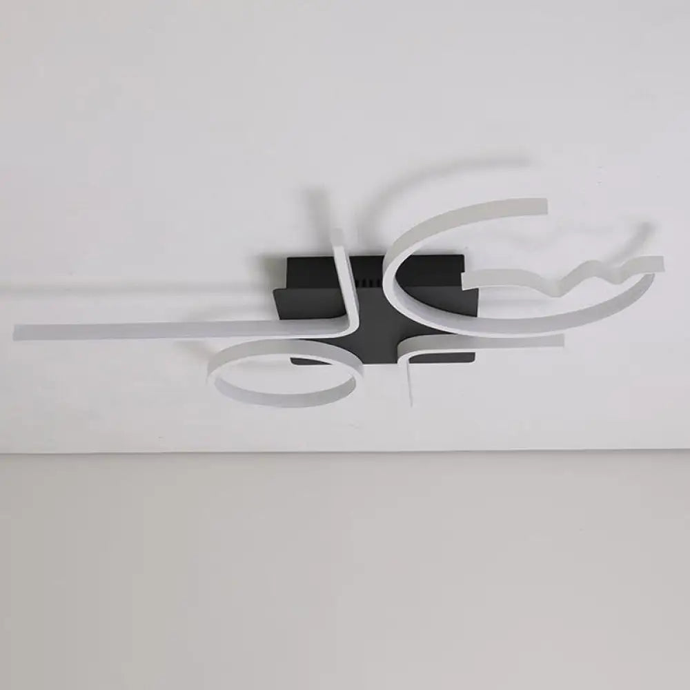 Contemporary Geometric Flush Mount Lighting - Acrylic 3/4 Lights Black/White Warm/White Light 4 /