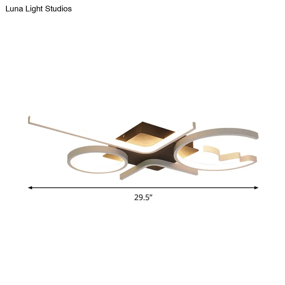 Contemporary Geometric Flush Mount Lighting - Acrylic 3/4 Lights Black/White Warm/White Light