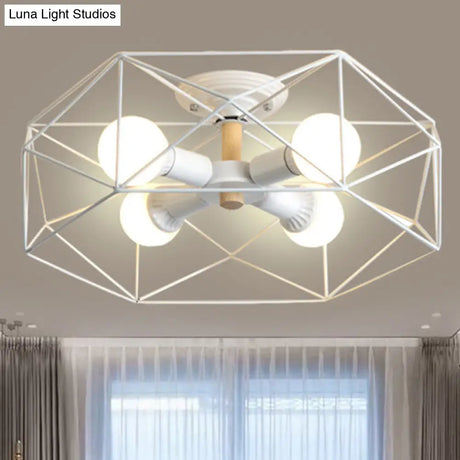 Contemporary Geometric Semi Flush Mount Light With Wire-Cage Shade - 3/4/5 Options