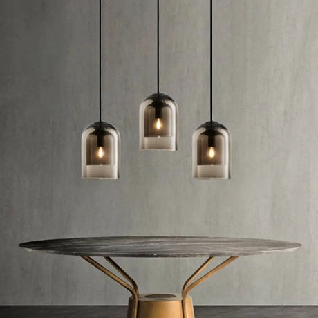 Contemporary Glass Cloche Hanging Lamp With Kitchen Lighting - 1 Bulb Fixture Cognac