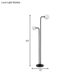 Contemporary Glass Floor Lamp - Black Ball Shape With 2 Bulbs For Bedroom