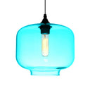 Contemporary Glass Hanging Lamp - Cylinder Shape 1 Light Red/Brown/Blue Sky Blue