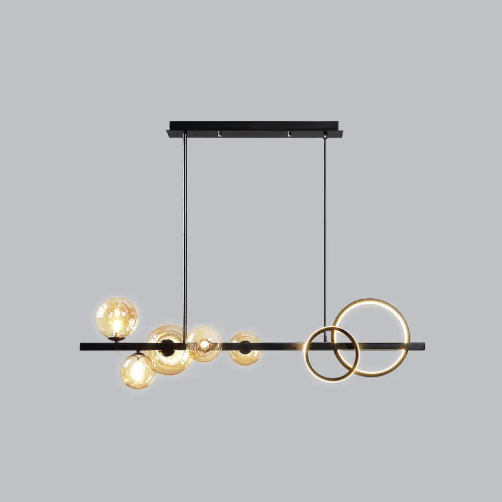 Contemporary Glass Island Lamp: 7-Head Hanging Light For Dining Room Black / Cognac Warm
