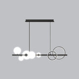 Contemporary Glass Island Lamp: 7-Head Hanging Light For Dining Room Black / Milk White
