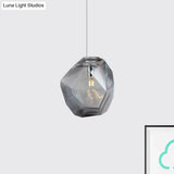 Contemporary Glass Pendant Light - Faceted Grey/Orange/Purple 1-Light Led Hanging Lamp For Dining