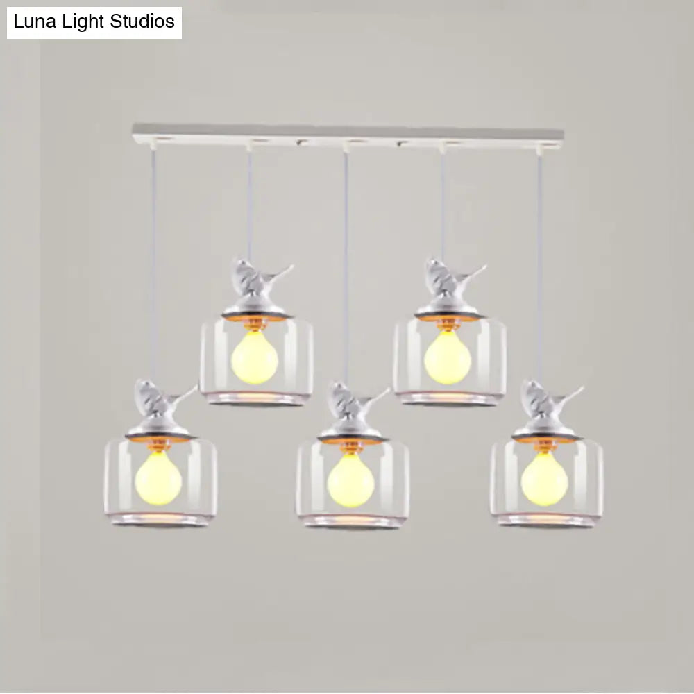 Contemporary Glass Pendant Light With Bird Design - Perfect For Restaurants Clear Drum Shade Hanging