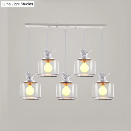 Contemporary Glass Pendant Light With Bird Design - Perfect For Restaurants Clear Drum Shade Hanging