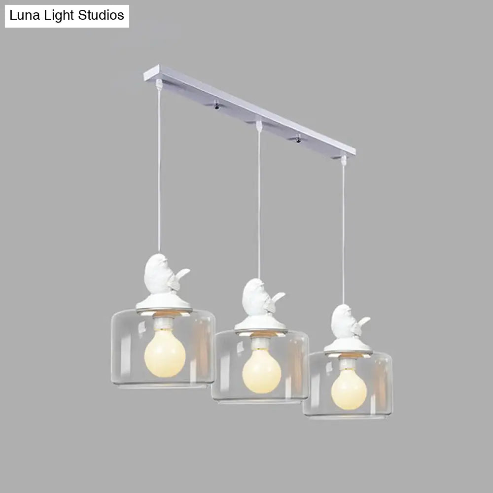 Contemporary Glass Pendant Light With Bird Design - Perfect For Restaurants Clear Drum Shade Hanging