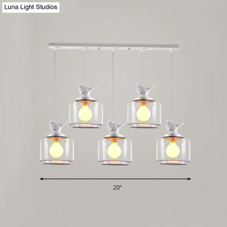 Contemporary Glass Pendant Light With Bird Design - Perfect For Restaurants Clear Drum Shade Hanging