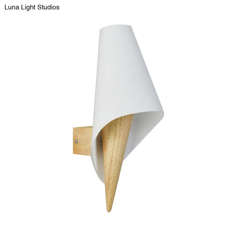 Contemporary Glass Sweet Cone Wall Light In White & Beige For Living Room