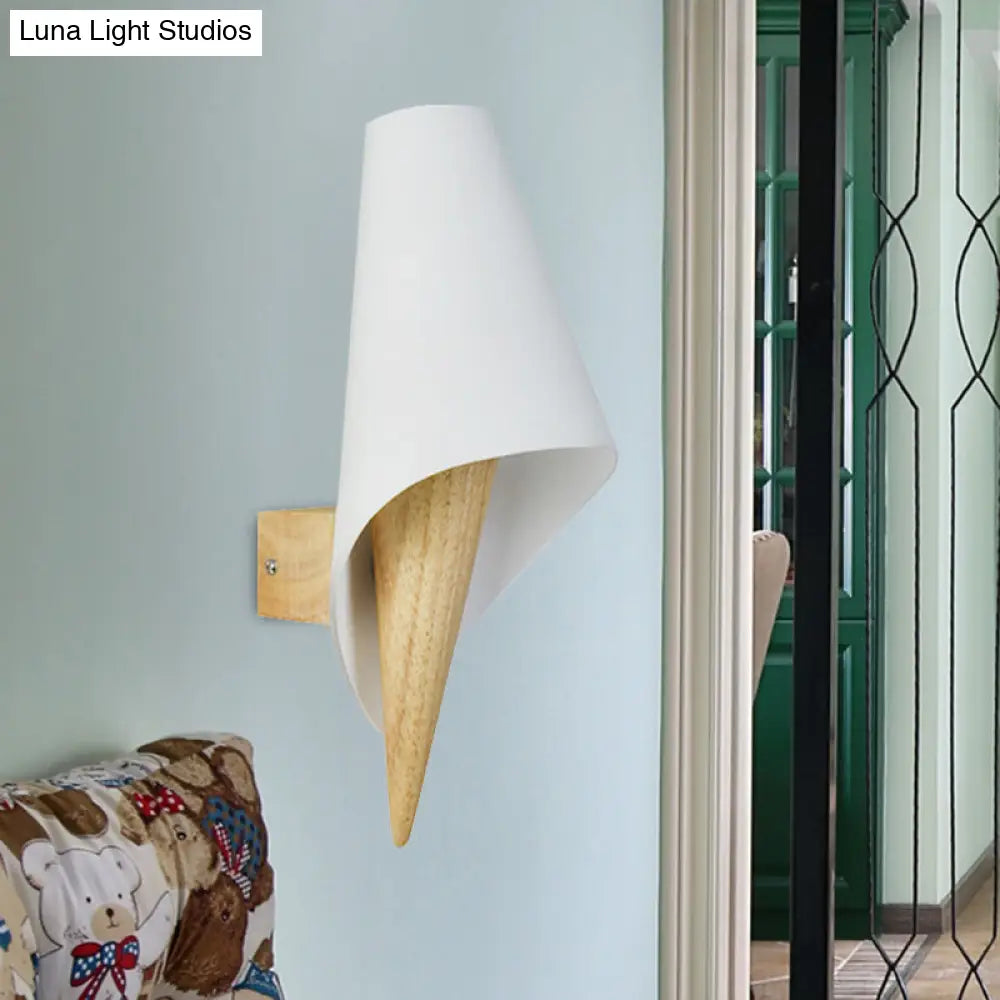 Contemporary Glass Sweet Cone Wall Light In White & Beige For Living Room