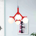 Contemporary Global 4-Light White Glass Chandelier With Branch Design - Hanging Ceiling Fixture In
