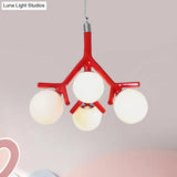 Contemporary Global 4-Light White Glass Chandelier With Branch Design - Hanging Ceiling Fixture In