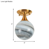 Contemporary Globe Blue Glass Flush Mount Light Fixture - 1 Gold Lamp
