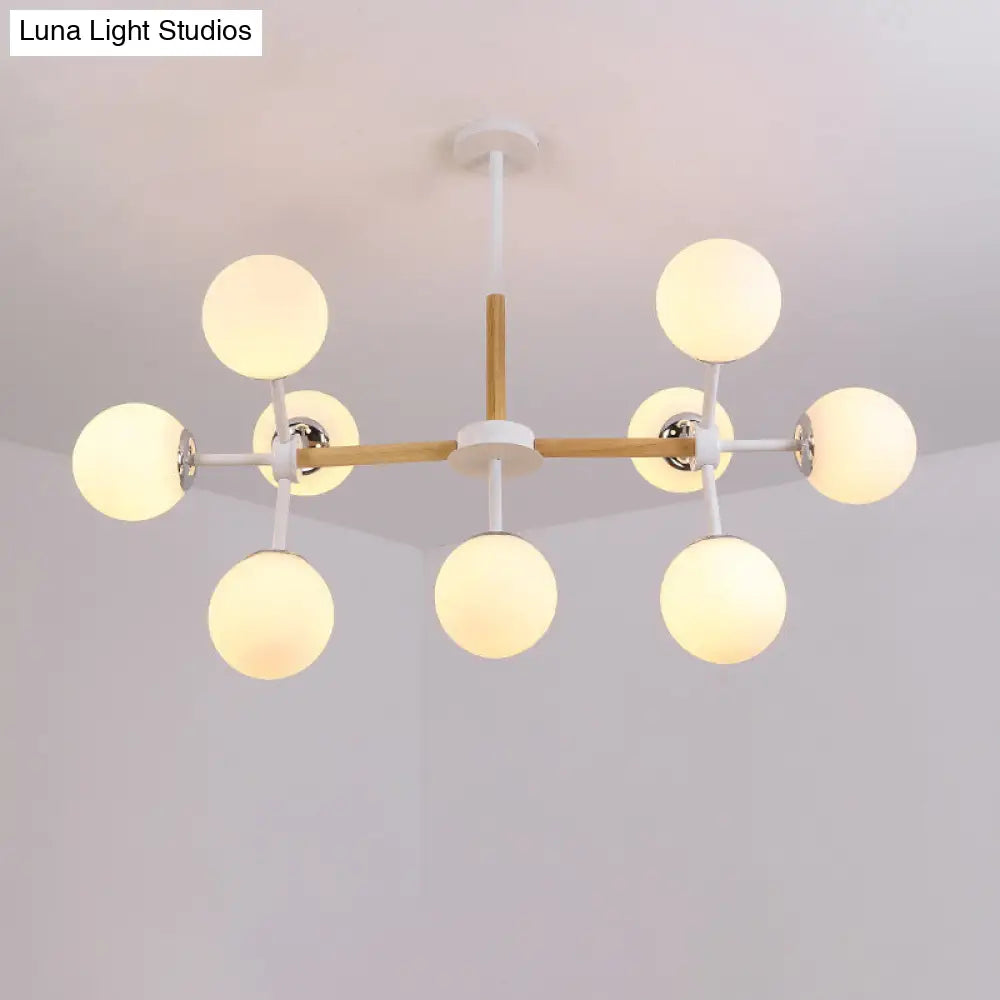 Contemporary Globe Chandelier - White Glass 9/12/16 Head Dining Room Hanging Light Kit