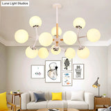 Contemporary Globe Chandelier - White Glass 9/12/16 Head Dining Room Hanging Light Kit