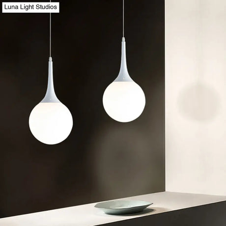 Contemporary Globe White Glass Pendant Light - 1 12’/14’/16’ Wide Hanging Ceiling