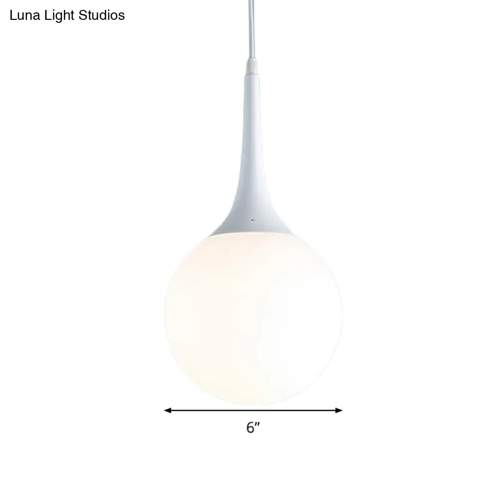 Contemporary Globe White Glass Pendant Light - 1 12’/14’/16’ Wide Hanging Ceiling