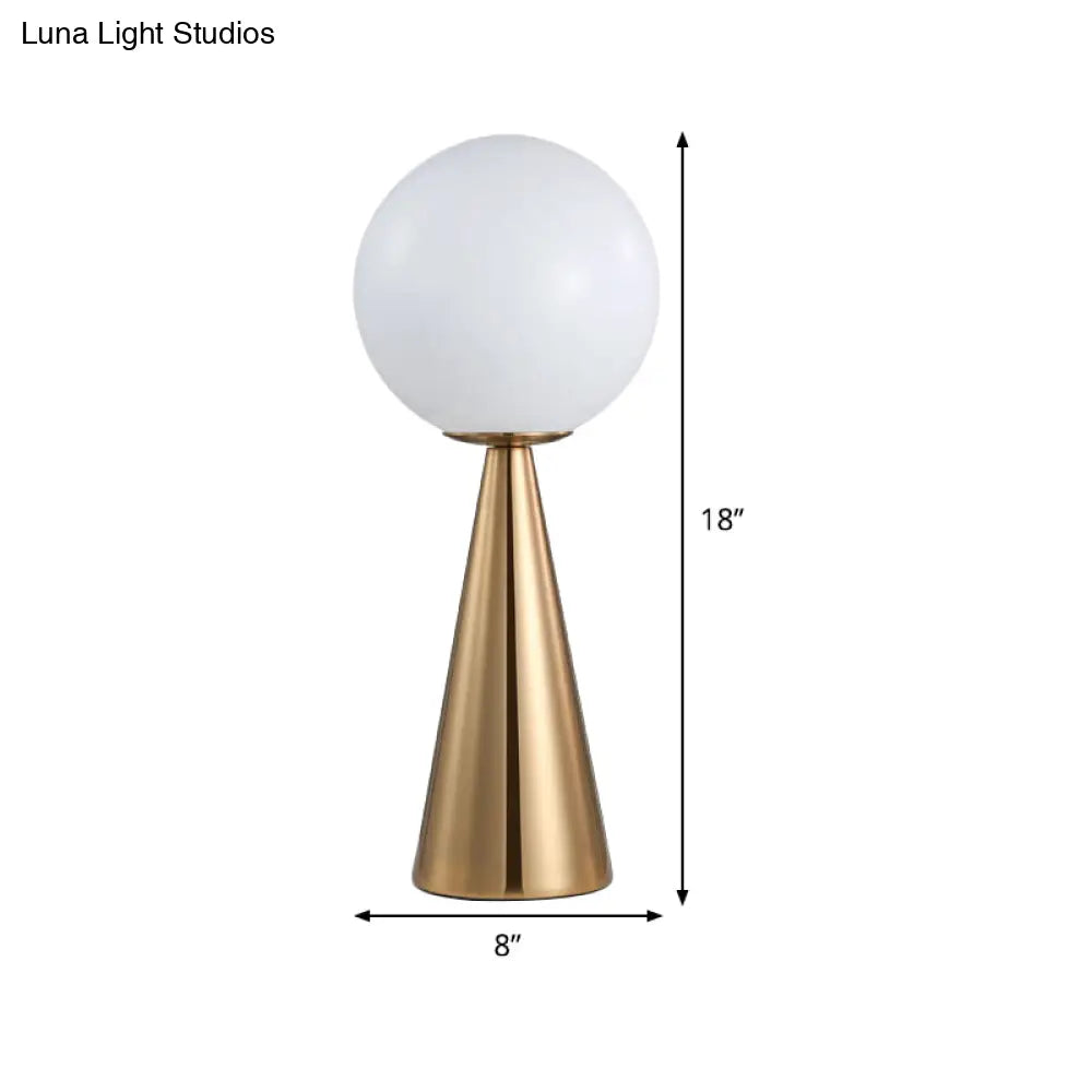 Contemporary Gold 1-Head Nightstand Lamp With Cream Glass Shade