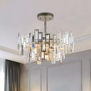 Contemporary Gold/Black Round Bedroom Suspension Light With 6 Crystal Block Bulbs Gold