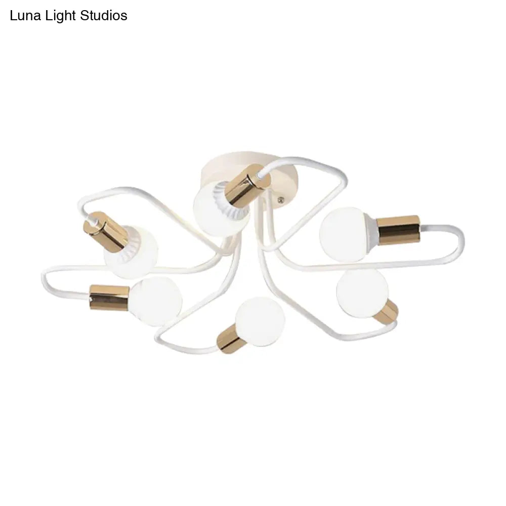 Contemporary Gold/Black/White Sputnik Semi Flush Ceiling Light - 6 - Light Metal Mount For Bedroom