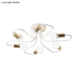 Contemporary Gold/Black/White Sputnik Semi Flush Ceiling Light - 6 - Light Metal Mount For Bedroom