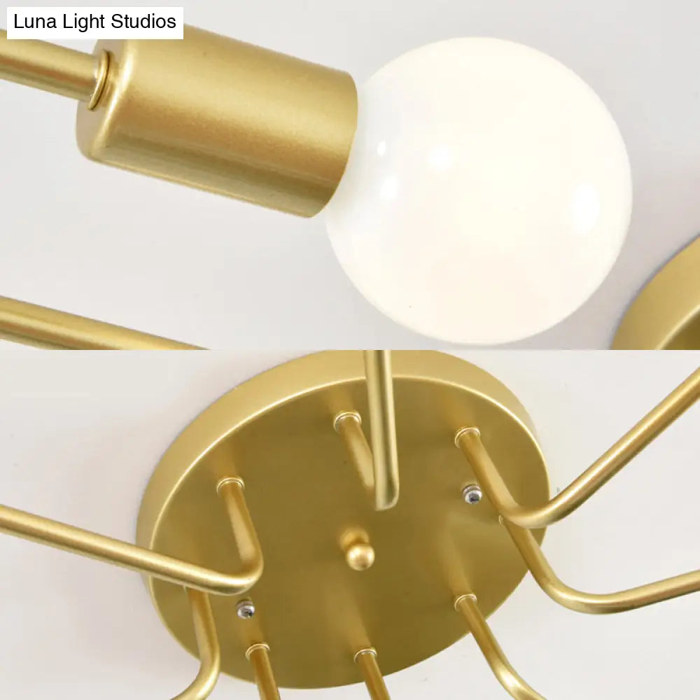Contemporary Gold/Black/White Sputnik Semi Flush Ceiling Light - 6 - Light Metal Mount For Bedroom