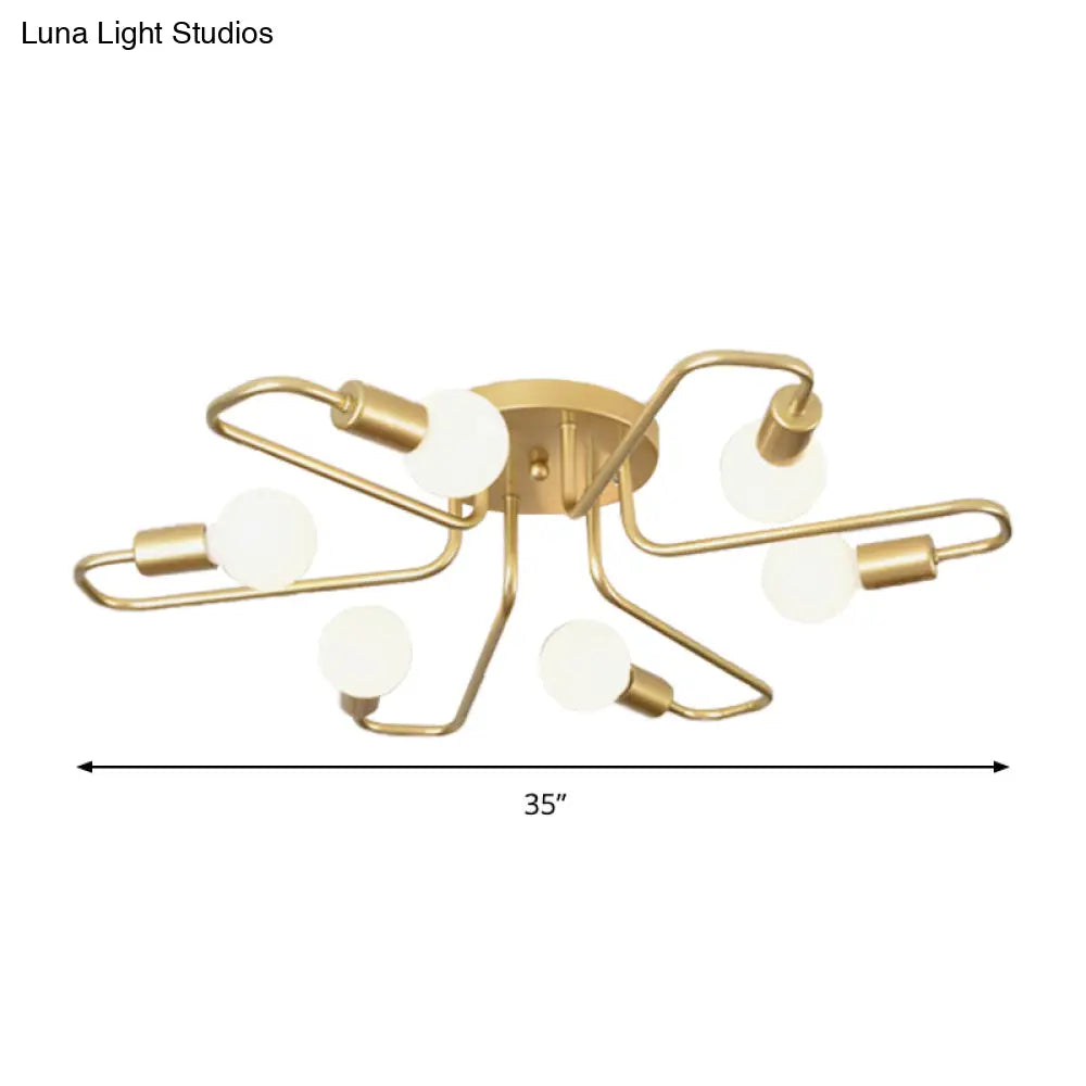 Contemporary Gold/Black/White Sputnik Semi Flush Ceiling Light - 6 - Light Metal Mount For Bedroom