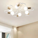 Contemporary Gold/Black/White Sputnik Semi Flush Ceiling Light - 6 - Light Metal Mount For Bedroom